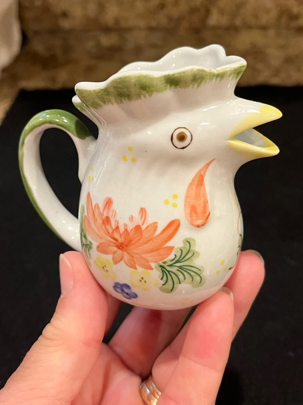 Hand-Painted Floral Porcelain Mini Rooster Creamer - Vase by Andrea by Sadek